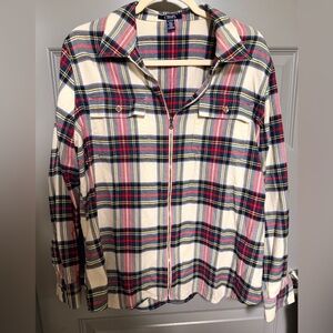 Chaps Plaid Zip-Front Utility Jacket in Cream, Navy & Red